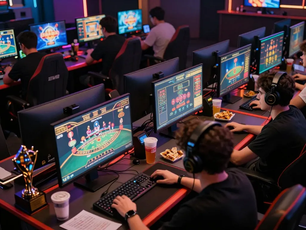 33win online gaming setup showcasing various casino games and an engaged gamer