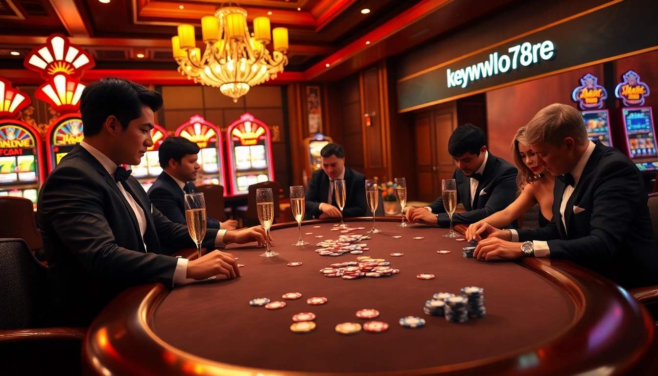 Experience the thrill of gambling at ALo789 with vibrant poker tables and lively casino atmosphere.