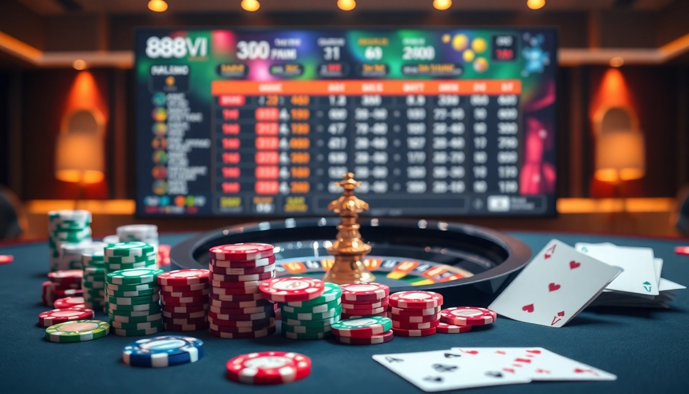 Experience the excitement of 888VI with vibrant casino elements and online betting interfaces.
