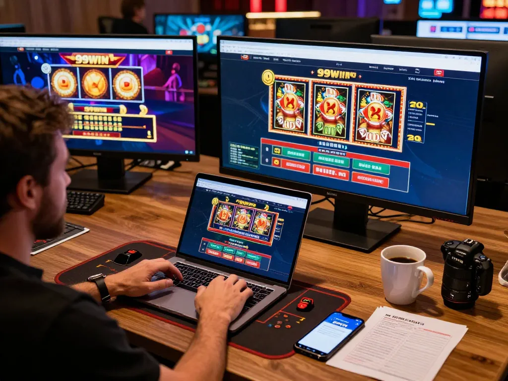 Player engages with the 99WIN online casino app while enjoying a cozy gaming atmosphere.