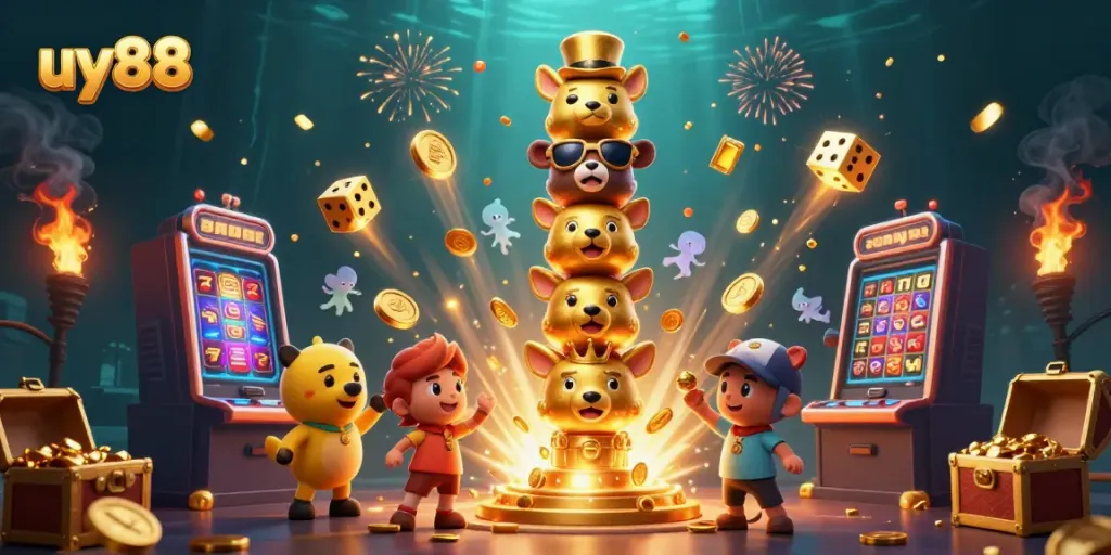 Win big with uy88's 3D casino totem showcasing exciting game elements
