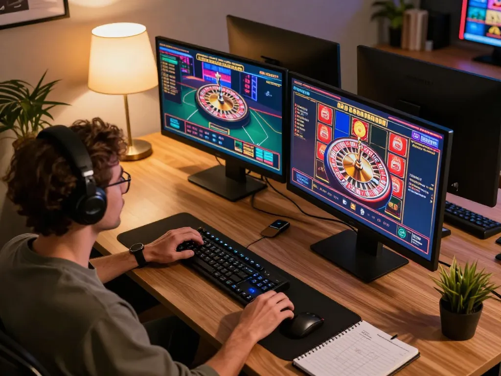 Engage with RED88 online games in a stylish gaming setup, showcasing strategy and excitement.