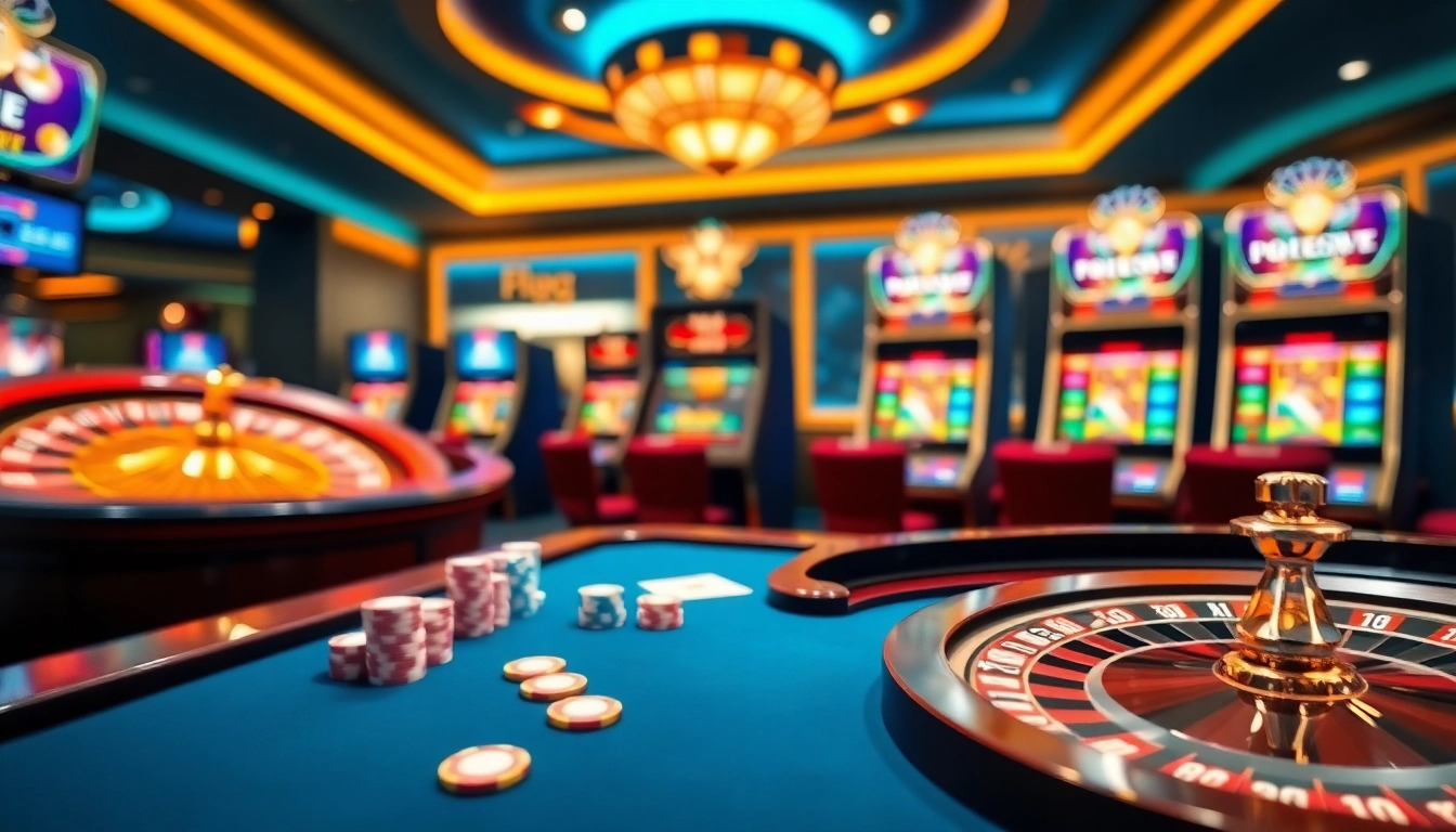 Experience thrilling gameplay at https://bet88best.com/ with vibrant casino scenes featuring poker tables and roulette wheels.
