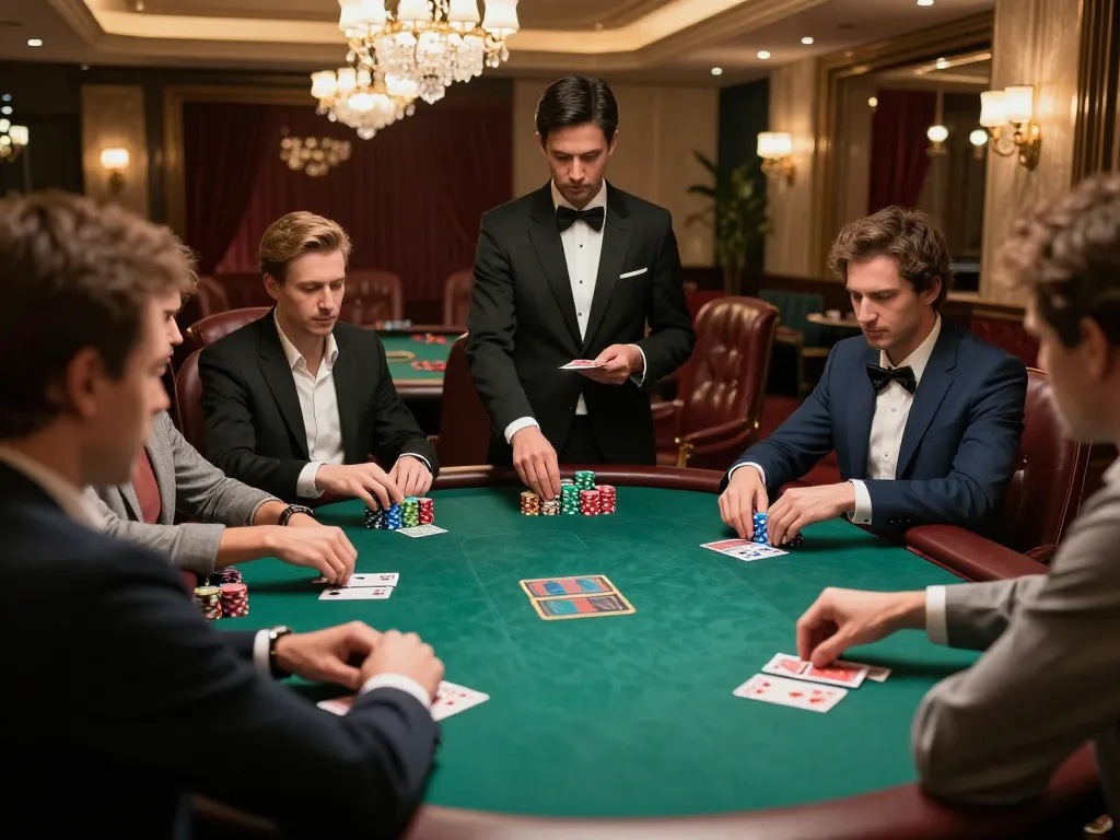 SUNWIN players strategizing in a luxurious poker game with vibrant chips and cards