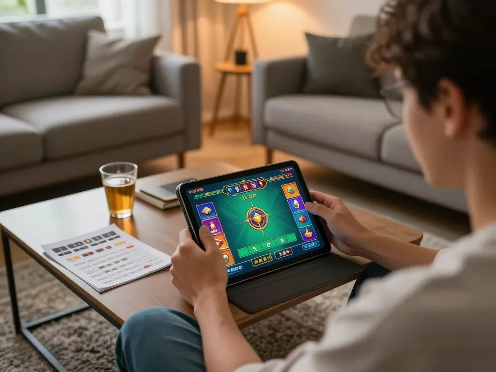 Engaging in Tài Xỉu gameplay on taixiuonline8 platform in a cozy home setting