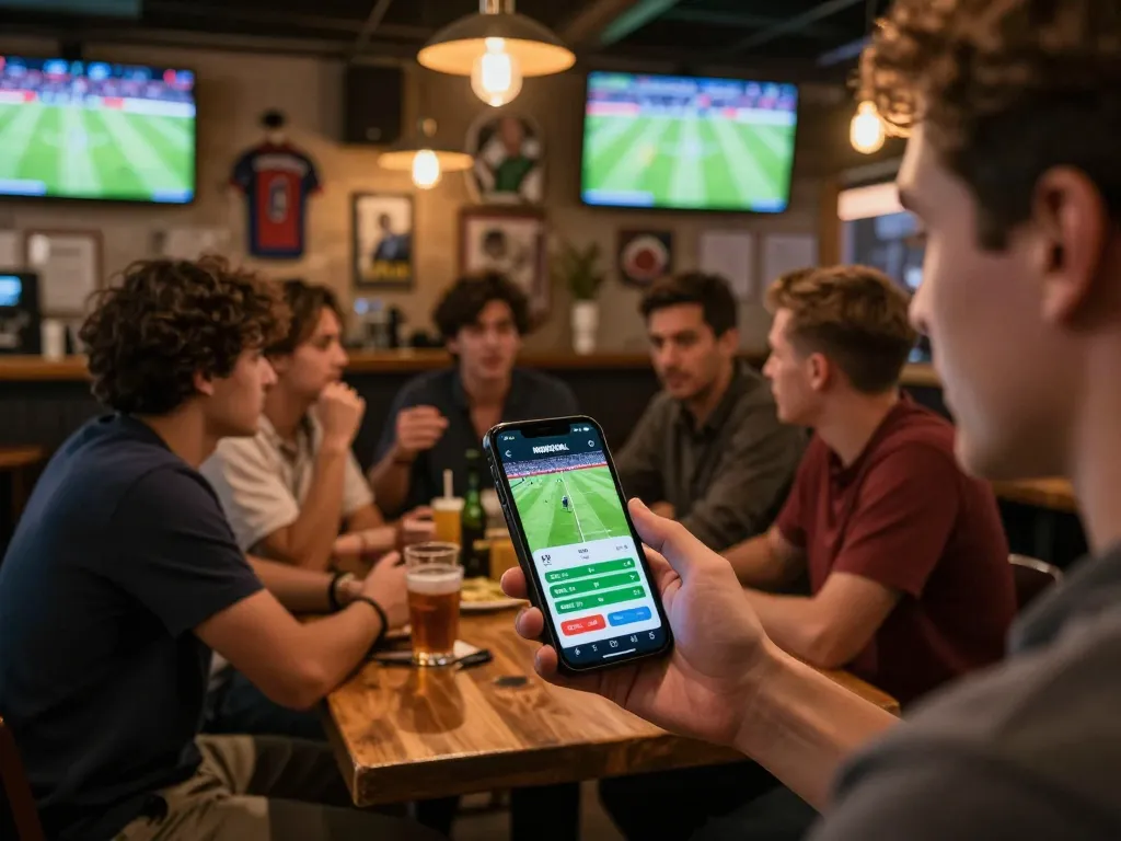 NOWGOAL mobile betting experience during live sports match with friends enjoying exciting gameplay.