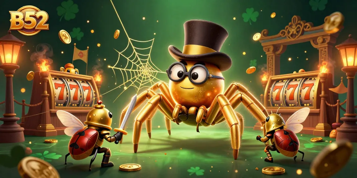 B52 players spin charming slot reels while golden coins and lively characters enhance the gaming atmosphere.