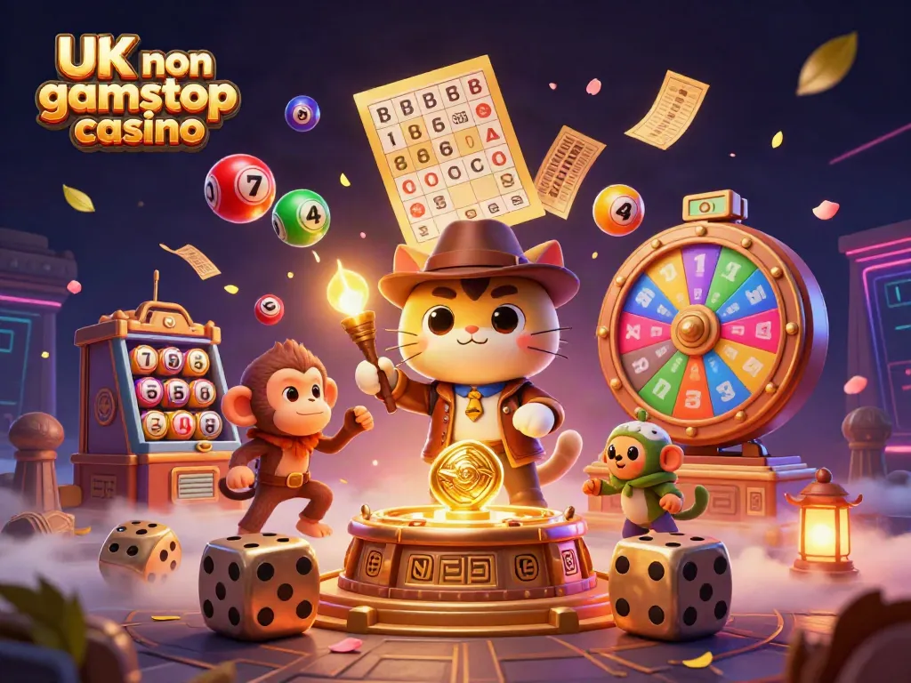 Engage with the vibrant action of UK non gamstop casinos through dynamic elements and colorful illustrations.