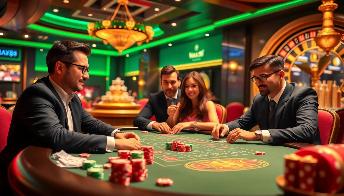 Engage with MAX88 at a vibrant casino table filled with poker chips and eager players.