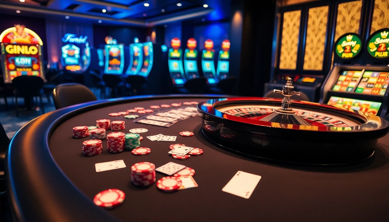 Engaging scene depicting a high-stakes casino environment emphasizing Fun88 link for online betting.