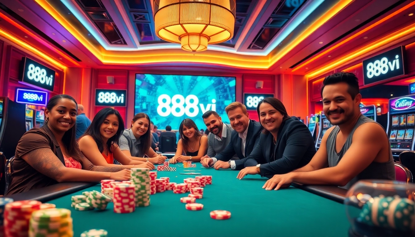 Players enjoying a thrilling game at a luxurious casino table featured in 888vi's vibrant online platform.