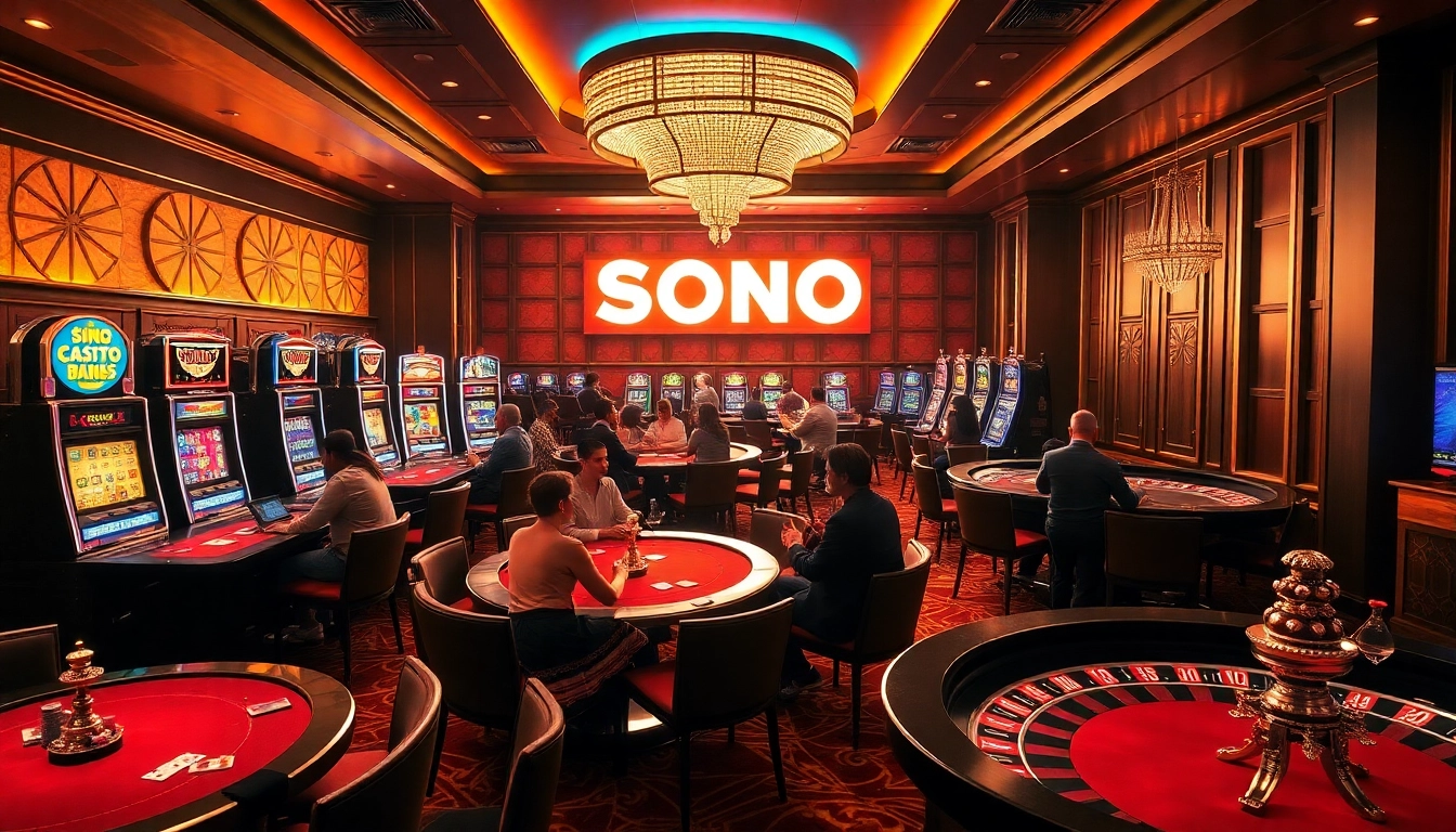 Experience the excitement of SODO Casino with vibrant gaming tables and lively players.