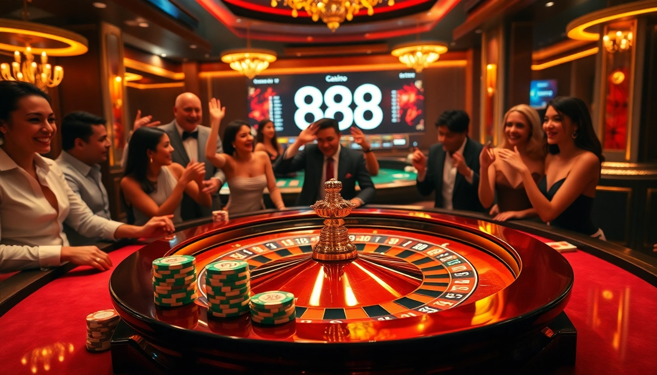 Experience the excitement of 888vnd with glamorous casino elements like roulette and poker.