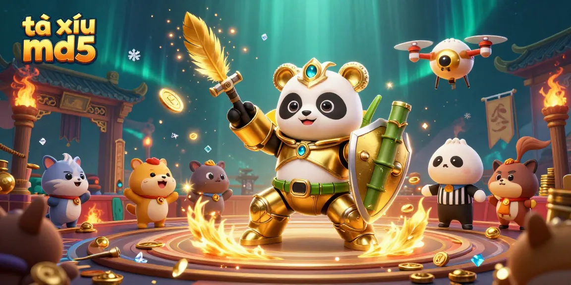 Engage in thrilling tài xỉu md5 action with an energetic mech-suit panda amidst cheering spectators.